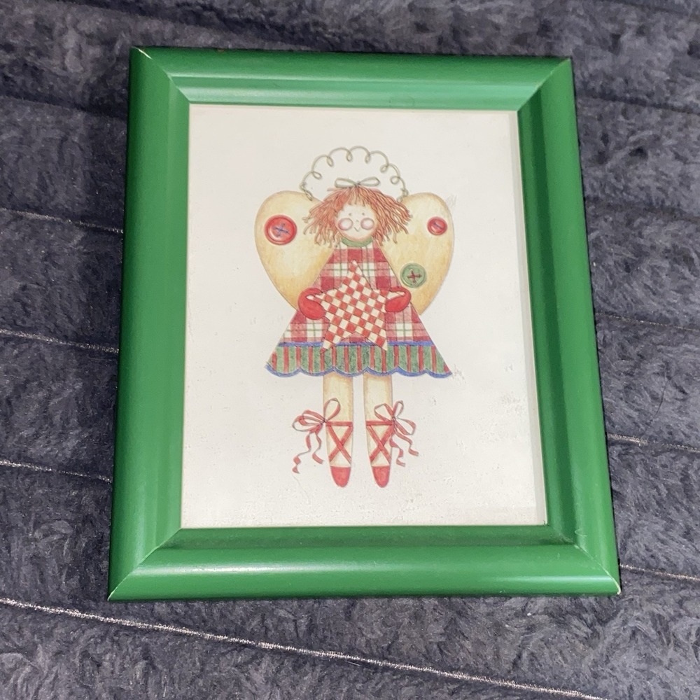 Folk Art Angel Doll Framed Print cottage core 6"x5"